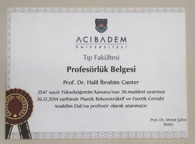 Prof.Dr. Halil İbrahim Canter Diploma ve Belgeler